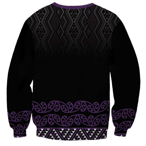 Maori Taniko Patterns Sweatshirt Purple Niho Taniwha Mix Paatiki Motifs