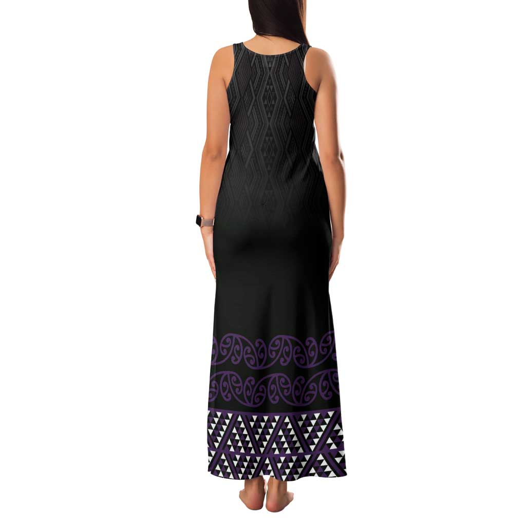 Maori Taniko Patterns Tank Maxi Dress Purple Niho Taniwha Mix Paatiki Motifs