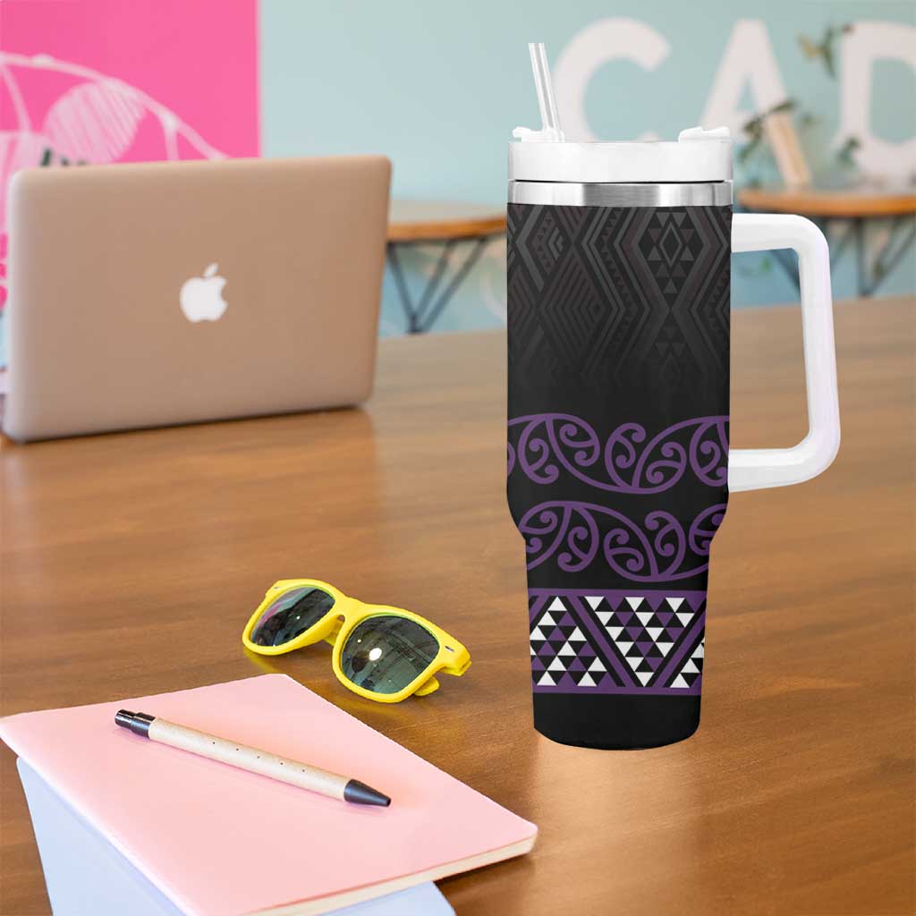 Maori Taniko Patterns Tumbler With Handle Purple Niho Taniwha Mix Paatiki Motifs