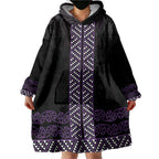 Maori Taniko Patterns Wearable Blanket Hoodie Purple Niho Taniwha Mix Paatiki Motifs