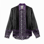 Maori Taniko Patterns Women Casual Shirt Purple Niho Taniwha Mix Paatiki Motifs