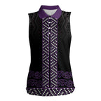 Maori Taniko Patterns Women Sleeveless Polo Shirt Purple Niho Taniwha Mix Paatiki Motifs