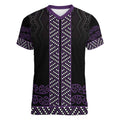 Maori Taniko Patterns Women V-Neck T-Shirt Purple Niho Taniwha Mix Paatiki Motifs