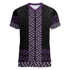 Maori Taniko Patterns Women V-Neck T-Shirt Purple Niho Taniwha Mix Paatiki Motifs