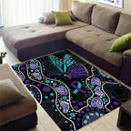 Australia Indigenous Area Rug Teal & Purple Ribbon Butterfly Aboriginal Arts