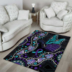Australia Indigenous Area Rug Teal & Purple Ribbon Butterfly Aboriginal Arts