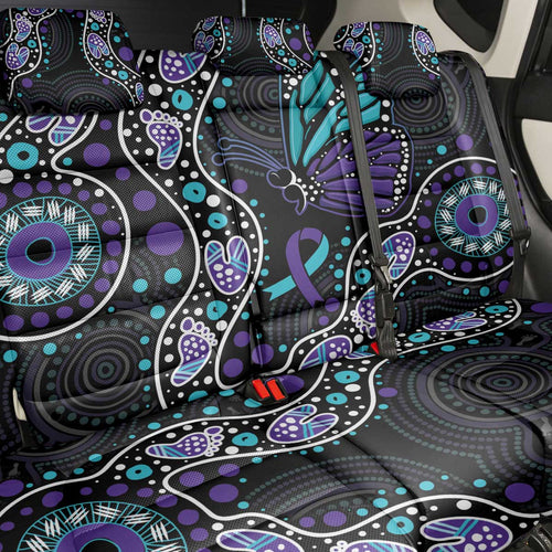 Australia Indigenous Back Car Seat Cover Teal & Purple Ribbon Butterfly Aboriginal Arts