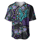 Australia Indigenous Baseball Jersey Teal & Purple Ribbon Butterfly Aboriginal Arts