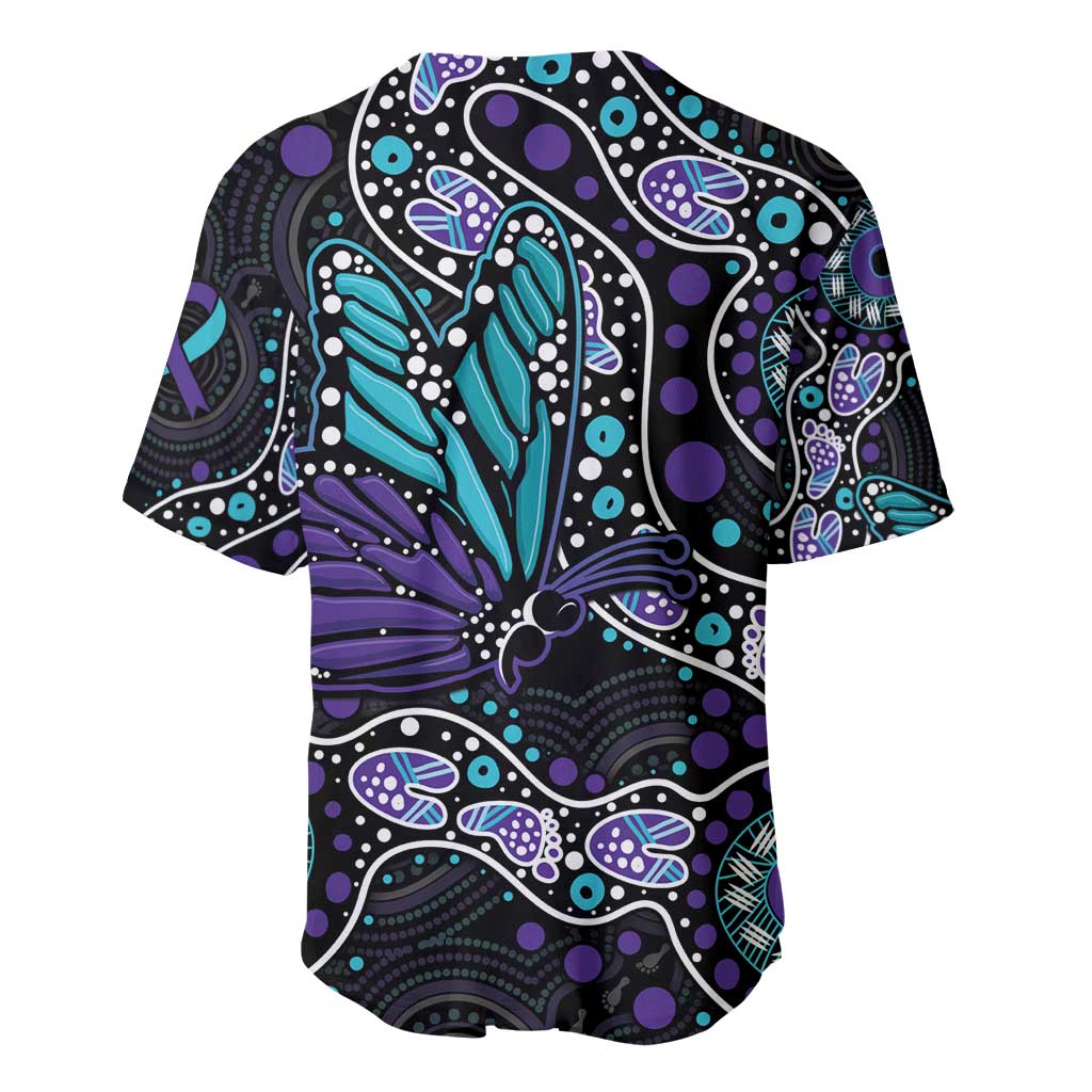 Australia Indigenous Baseball Jersey Teal & Purple Ribbon Butterfly Aboriginal Arts