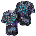 Australia Indigenous Baseball Jersey Teal & Purple Ribbon Butterfly Aboriginal Arts