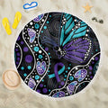 Australia Indigenous Beach Blanket Teal & Purple Ribbon Butterfly Aboriginal Arts