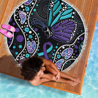 Australia Indigenous Beach Blanket Teal & Purple Ribbon Butterfly Aboriginal Arts
