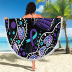 Australia Indigenous Beach Blanket Teal & Purple Ribbon Butterfly Aboriginal Arts