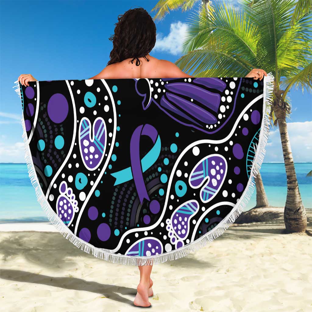 Australia Indigenous Beach Blanket Teal & Purple Ribbon Butterfly Aboriginal Arts