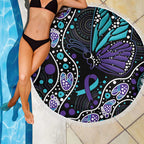 Australia Indigenous Beach Blanket Teal & Purple Ribbon Butterfly Aboriginal Arts