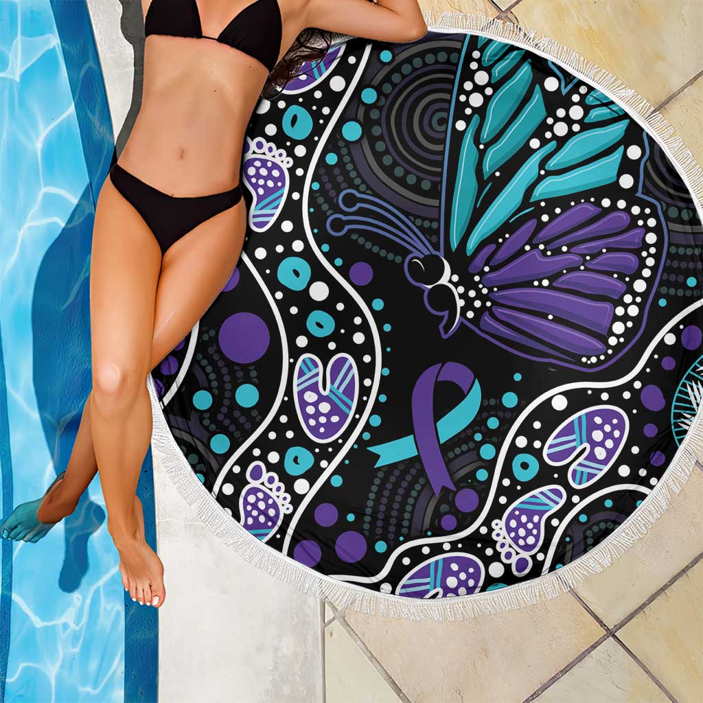Australia Indigenous Beach Blanket Teal & Purple Ribbon Butterfly Aboriginal Arts