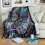 Australia Indigenous Blanket Teal & Purple Ribbon Butterfly Aboriginal Arts