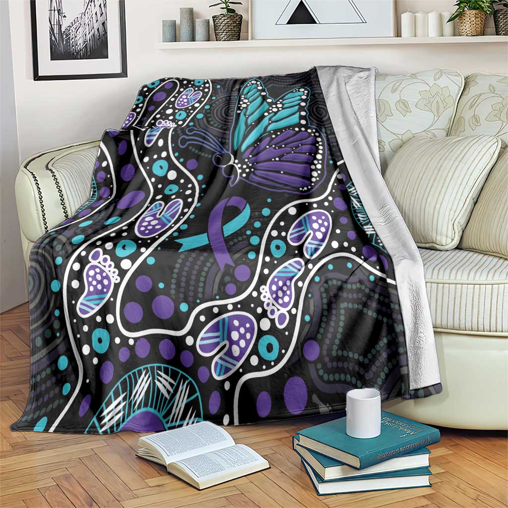 Australia Indigenous Blanket Teal & Purple Ribbon Butterfly Aboriginal Arts