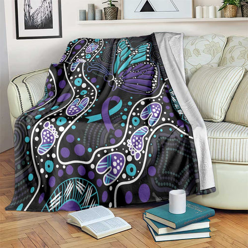 Australia Indigenous Blanket Teal & Purple Ribbon Butterfly Aboriginal Arts