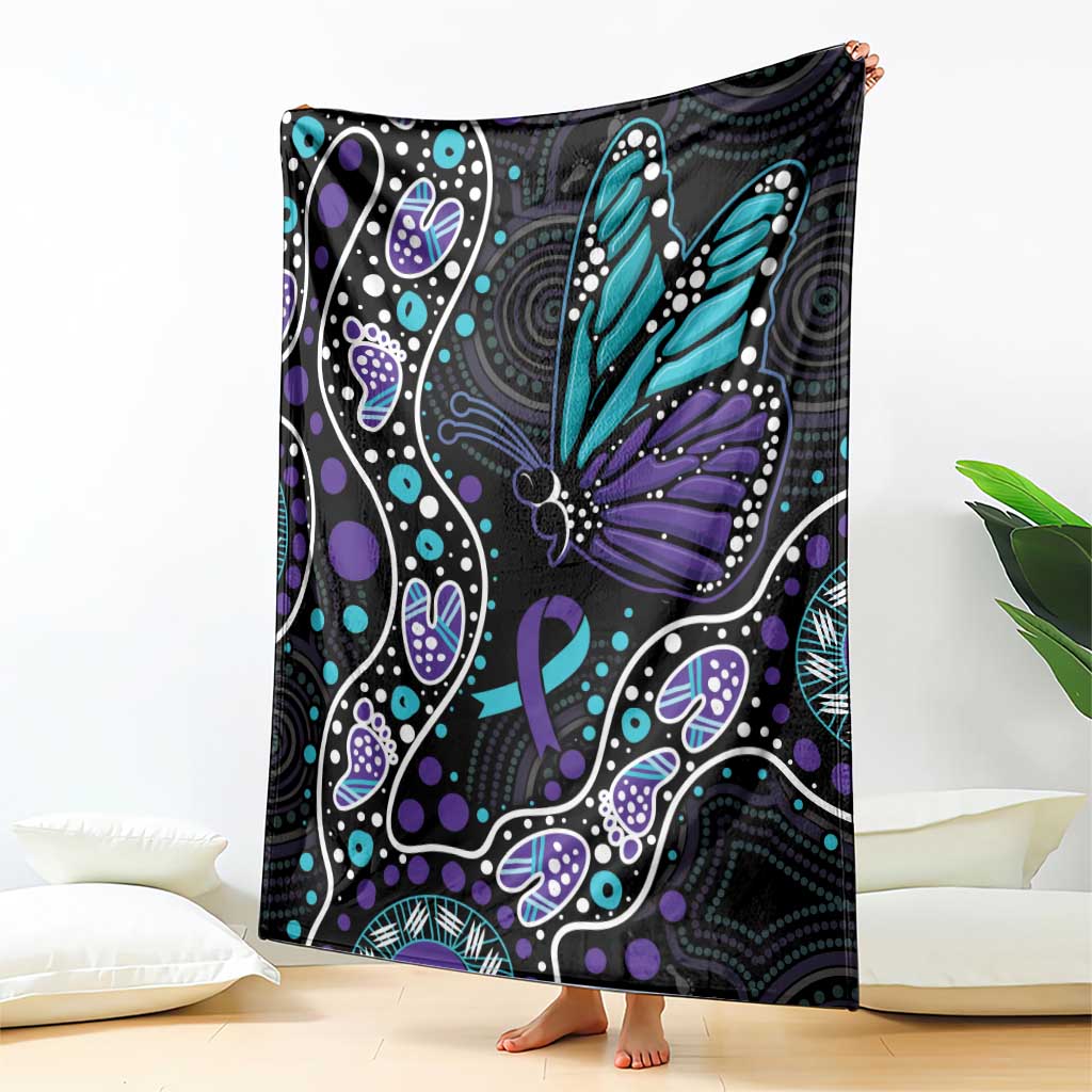 Australia Indigenous Blanket Teal & Purple Ribbon Butterfly Aboriginal Arts