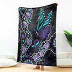 Australia Indigenous Blanket Teal & Purple Ribbon Butterfly Aboriginal Arts
