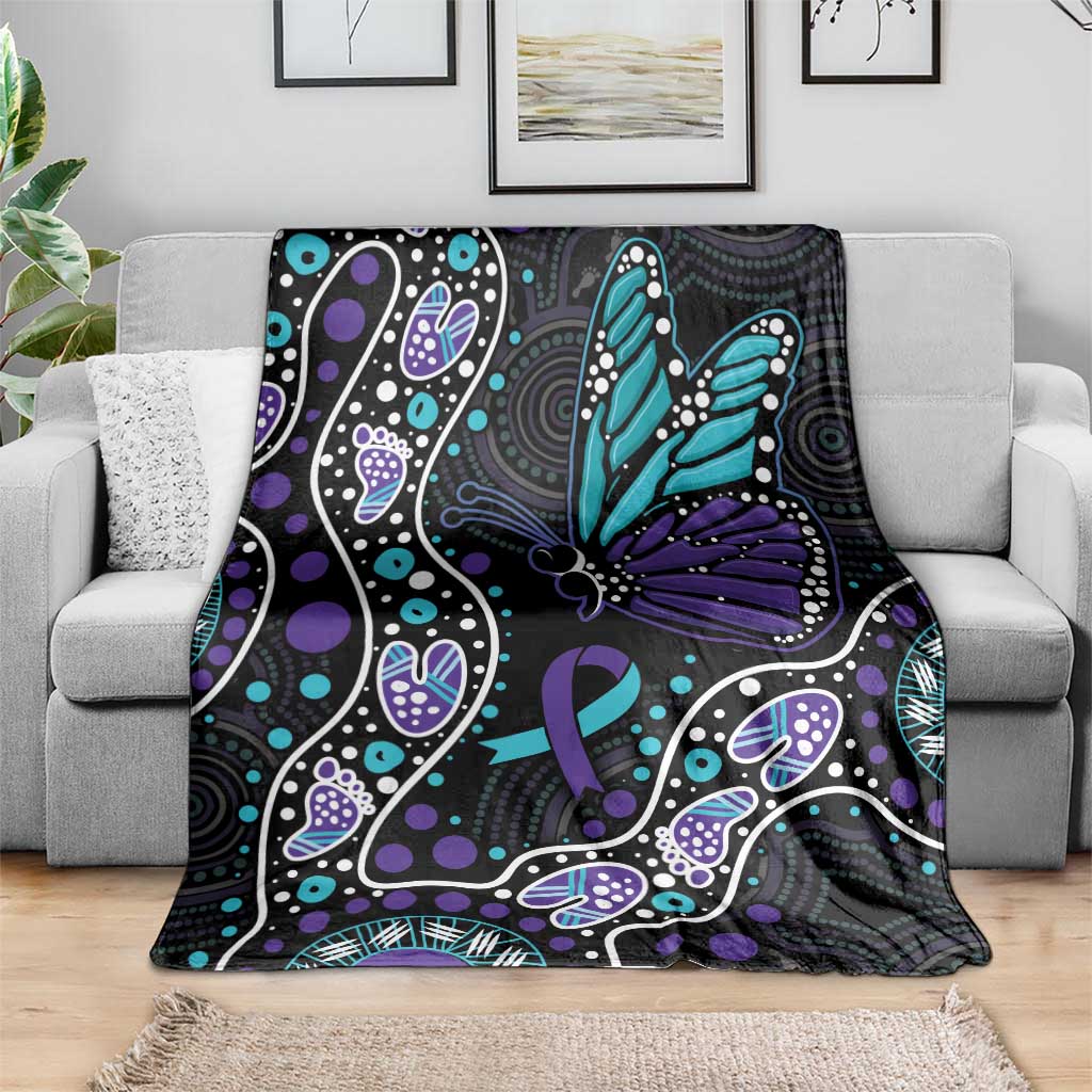 Australia Indigenous Blanket Teal & Purple Ribbon Butterfly Aboriginal Arts