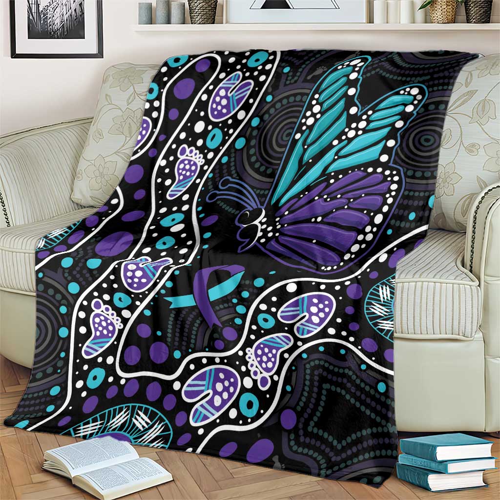 Australia Indigenous Blanket Teal & Purple Ribbon Butterfly Aboriginal Arts