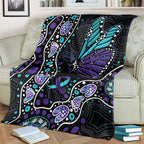Australia Indigenous Blanket Teal & Purple Ribbon Butterfly Aboriginal Arts