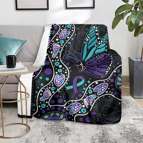 Australia Indigenous Blanket Teal & Purple Ribbon Butterfly Aboriginal Arts