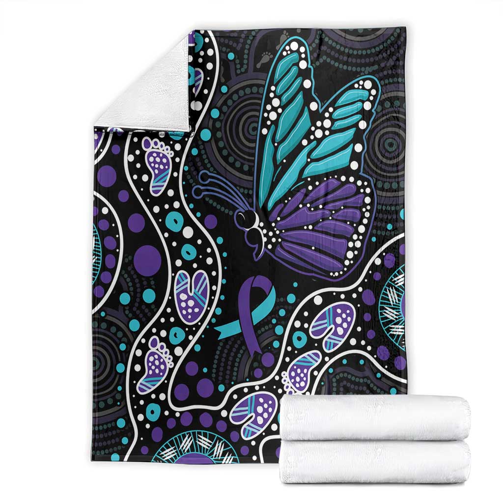 Australia Indigenous Blanket Teal & Purple Ribbon Butterfly Aboriginal Arts