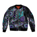 Australia Indigenous Bomber Jacket Teal & Purple Ribbon Butterfly Aboriginal Arts