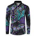 Australia Indigenous Button Sweatshirt Teal & Purple Ribbon Butterfly Aboriginal Arts