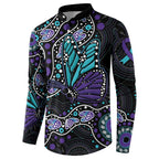 Australia Indigenous Button Sweatshirt Teal & Purple Ribbon Butterfly Aboriginal Arts