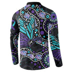 Australia Indigenous Button Sweatshirt Teal & Purple Ribbon Butterfly Aboriginal Arts
