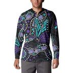 Australia Indigenous Button Sweatshirt Teal & Purple Ribbon Butterfly Aboriginal Arts