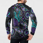 Australia Indigenous Button Sweatshirt Teal & Purple Ribbon Butterfly Aboriginal Arts