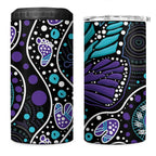 Australia Indigenous 4 in 1 Can Cooler Tumbler Teal & Purple Ribbon Butterfly Aboriginal Arts