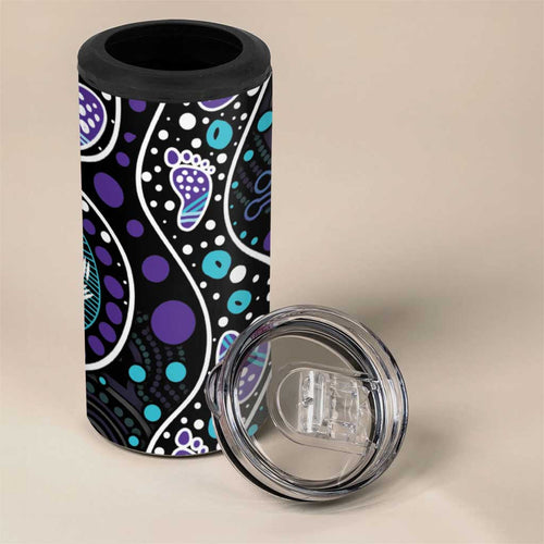 Australia Indigenous 4 in 1 Can Cooler Tumbler Teal & Purple Ribbon Butterfly Aboriginal Arts