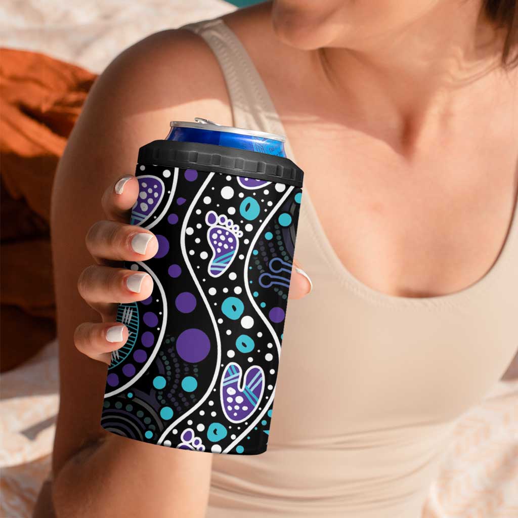 Australia Indigenous 4 in 1 Can Cooler Tumbler Teal & Purple Ribbon Butterfly Aboriginal Arts