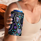 Australia Indigenous 4 in 1 Can Cooler Tumbler Teal & Purple Ribbon Butterfly Aboriginal Arts