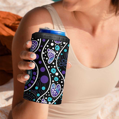 Australia Indigenous 4 in 1 Can Cooler Tumbler Teal & Purple Ribbon Butterfly Aboriginal Arts