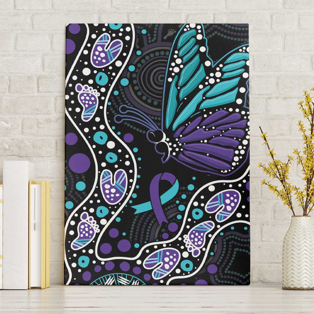 Australia Indigenous Canvas Wall Art Teal & Purple Ribbon Butterfly Aboriginal Arts