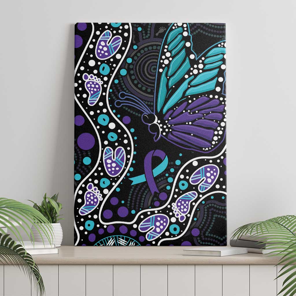 Australia Indigenous Canvas Wall Art Teal & Purple Ribbon Butterfly Aboriginal Arts