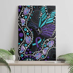Australia Indigenous Canvas Wall Art Teal & Purple Ribbon Butterfly Aboriginal Arts