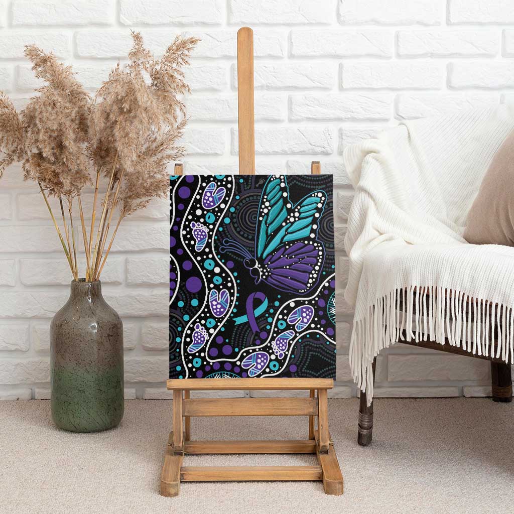 Australia Indigenous Canvas Wall Art Teal & Purple Ribbon Butterfly Aboriginal Arts
