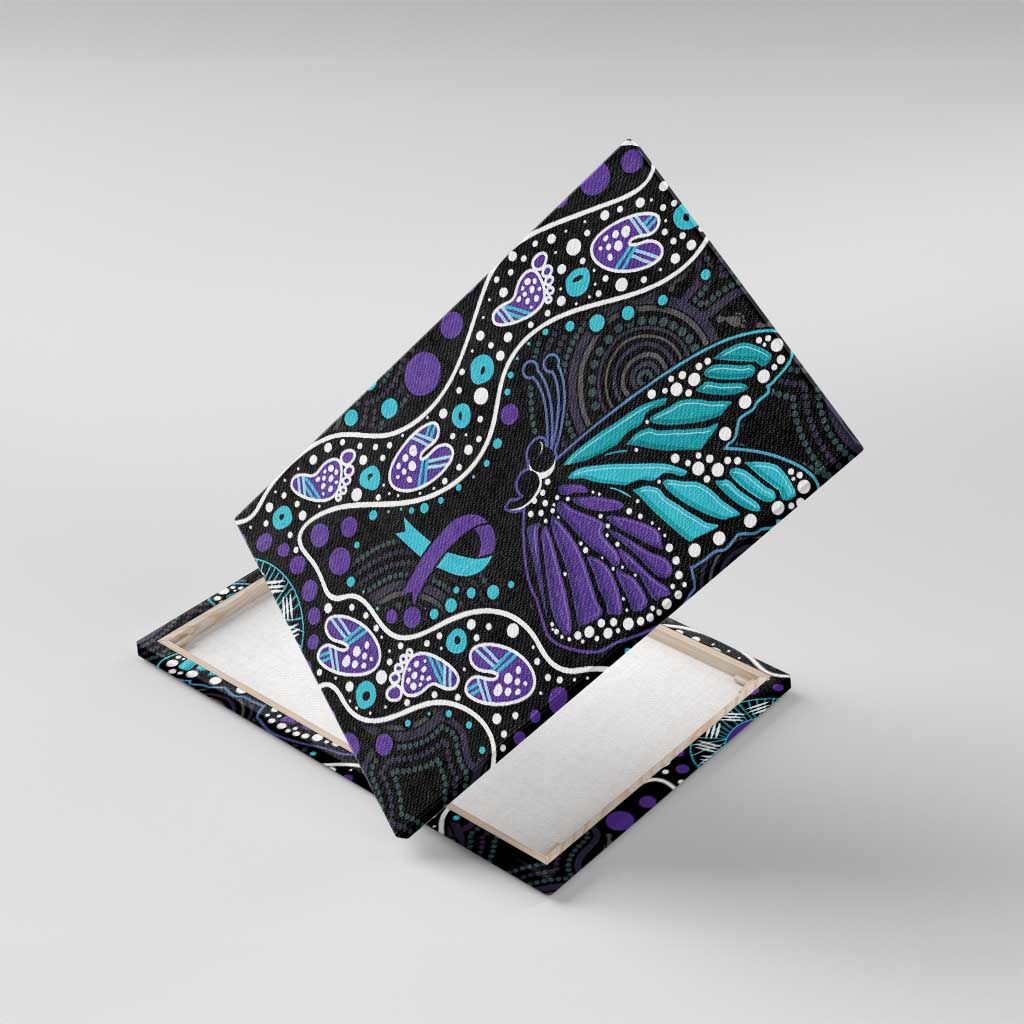 Australia Indigenous Canvas Wall Art Teal & Purple Ribbon Butterfly Aboriginal Arts