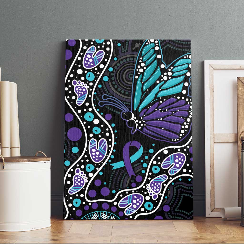 Australia Indigenous Canvas Wall Art Teal & Purple Ribbon Butterfly Aboriginal Arts