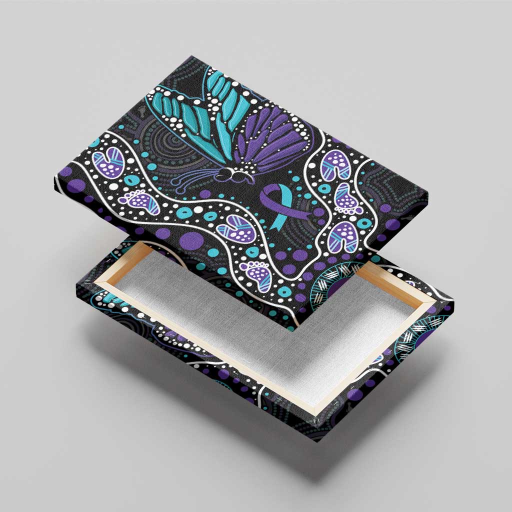 Australia Indigenous Canvas Wall Art Teal & Purple Ribbon Butterfly Aboriginal Arts