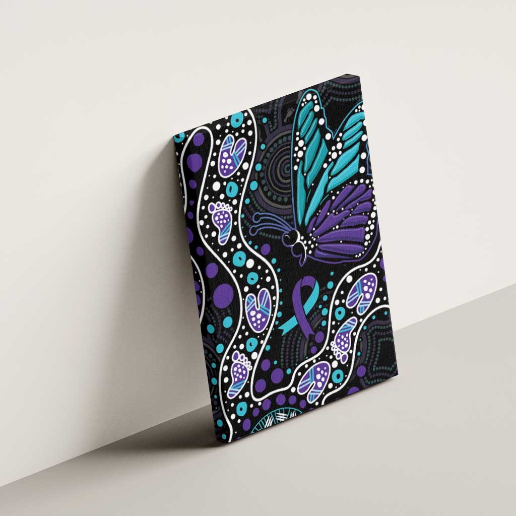 Australia Indigenous Canvas Wall Art Teal & Purple Ribbon Butterfly Aboriginal Arts