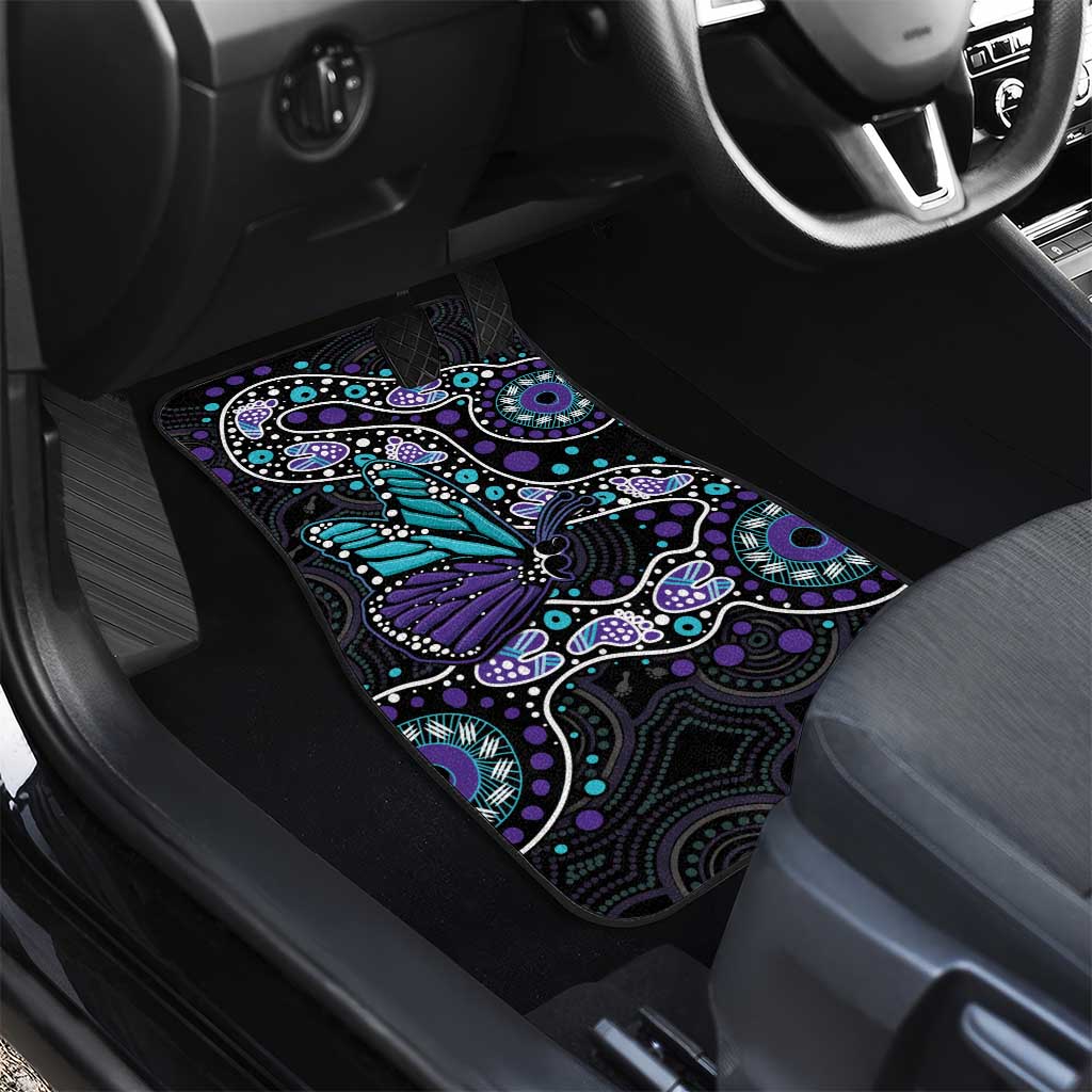 Australia Indigenous Car Mats Teal & Purple Ribbon Butterfly Aboriginal Arts